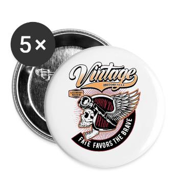Biker Skull Vintage Motorcycles - Buttons large 2.2''/56 mm (5-pack) - white - Front