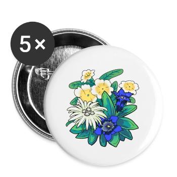 Autriche Fleurs Fleurs Montagnes Montagnes Nature Flore - Lot de 5 grands badges (56 mm) - blanc - Devant