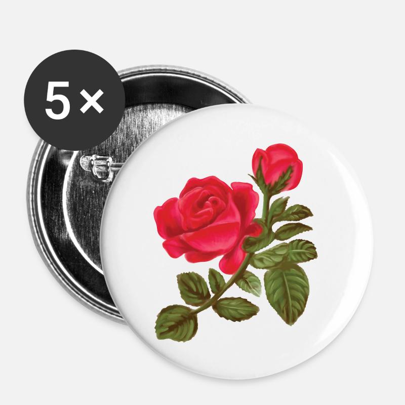 Rosen Aquarell handgemalt - Buttons groß 56 mm (5er Pack) - Weiß