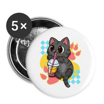 Süße Katze Boba Tee Bubble Tea Japanischer Anime Kawaii - Buttons groß 56 mm (5er Pack) - Weiß - Vorne
