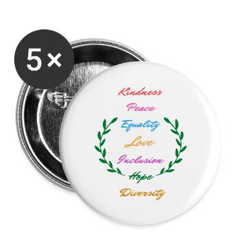 Kindness Peace Equality Love Inclusion Hope Divers - Lot de 5 grands badges (56 mm) - blanc - Devant
