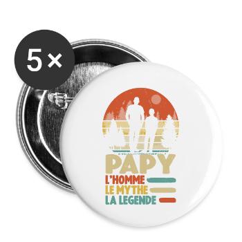 Papy L'homme Le Mythe La Légende - Lot de 5 grands badges (56 mm) - blanc - Devant