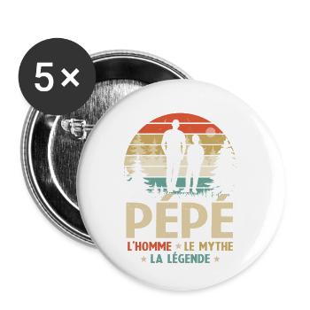 Pépé L'homme Le Mythe La Légende - Lot de 5 grands badges (56 mm) - blanc - Devant