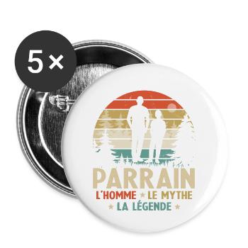Parrain L'homme Le Mythe La Légende - Lot de 5 grands badges (56 mm) - blanc - Devant