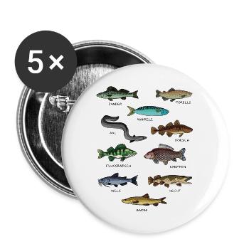Arten von Fischen - Buttons groß 56 mm (5er Pack) - Weiß - Vorne