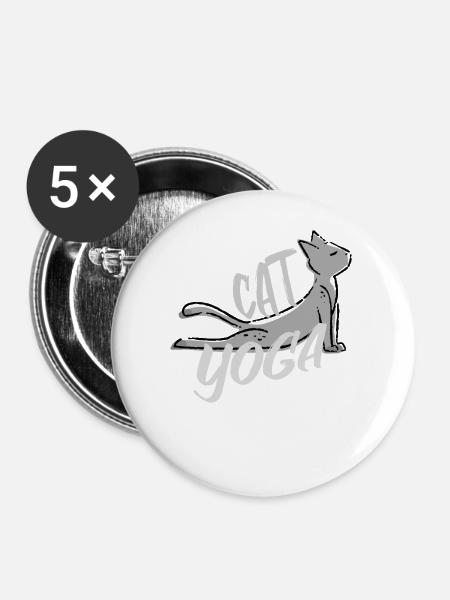 Niedliche Yoga Katze - Buttons groß 56 mm (5er Pack) - Weiß