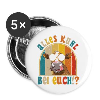 Alles Kuhl bei Euch Kuh Sonnenbrille - Buttons groß 56 mm (5er Pack) - Weiß - Vorne