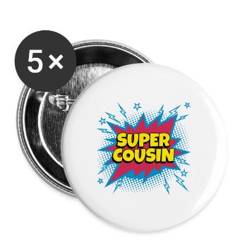 Super Cousin super héro supercousin - Lot de 5 grands badges (56 mm) - blanc - Devant