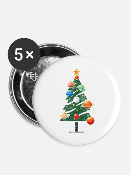 Weihnachtsbaum mit Planeten - Buttons groß 56 mm (5er Pack) - Weiß