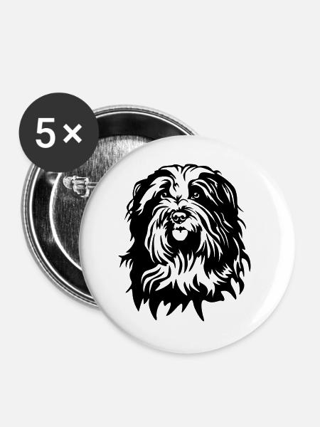 Schapendoes Kopf - Buttons groß 56 mm (5er Pack) - Weiß