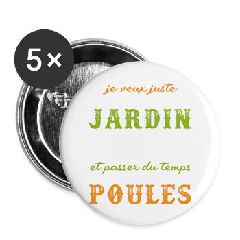 Travailler Jardin Poules Jardinier Humour Cadeau - Lot de 5 grands badges (56 mm) - blanc - Devant