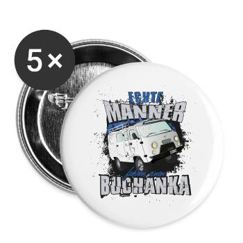 echte Männer fahren einen Buchanka - Buttons groß 56 mm (5er Pack) - Weiß - Vorne