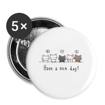 Kawaii Cat T-Shirt Femme - Lot de 5 grands badges (56 mm) - blanc - Devant