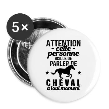 Cette Personne Risque Parler De Cheval Tout Moment - Lot de 5 grands badges (56 mm) - blanc - Devant