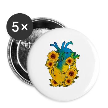 Herz für die Ukraine PEACE no war - Buttons groß 56 mm (5er Pack) - Weiß - Vorne
