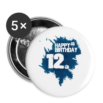 Happy Birthday - 12 years - Buttons large 2.2''/56 mm (5-pack) - white - Front