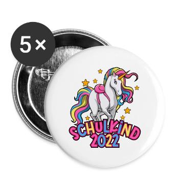 Einschulung 2022 Mädchen Schulkind 2022 - Buttons groß 56 mm (5er Pack) - Weiß - Vorne