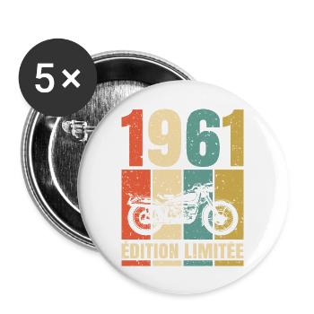 1961 Anniversaire Motard Vintage Cadeau Moto - Lot de 5 grands badges (56 mm) - blanc - Devant