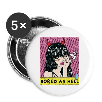 POP-ART Bored As Hell ARTWORK, Devil Frau années 80 - Lot de 5 grands badges (56 mm) - blanc - Devant