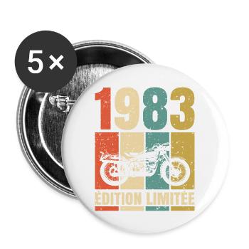 1983 Anniversaire Motard Vintage Cadeau Moto - Lot de 5 grands badges (56 mm) - blanc - Devant