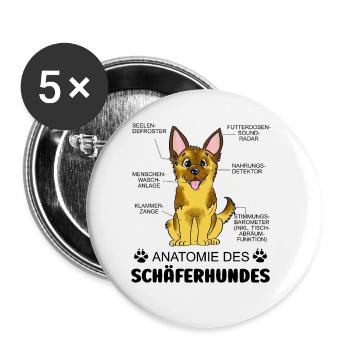Anatomie des Schäferhundes - Buttons groß 56 mm (5er Pack) - Weiß - Vorne