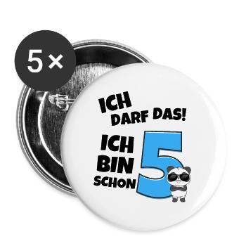 5. Geburtstag Ich darf das Ich bin schon 5 Panda - Buttons groß 56 mm (5er Pack) - Weiß - Vorne