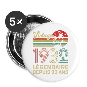 90 Ans Anniversaire Vintage Né(e) en 1932 - Lot de 5 grands badges (56 mm) - blanc - Devant