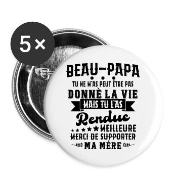 Homme Idée Cadeau Fête Des Pères Pour Un Beau Père - Lot de 5 grands badges (56 mm) - blanc - Devant