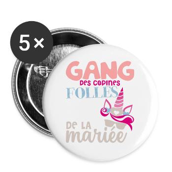 EVJF GANG COPINES de la FUTURE MARIÉE Jeune Fille - Lot de 5 grands badges (56 mm) - blanc - Devant