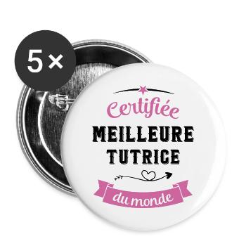 Certifiée meilleure tutrice du monde - Lot de 5 grands badges (56 mm) - blanc - Devant