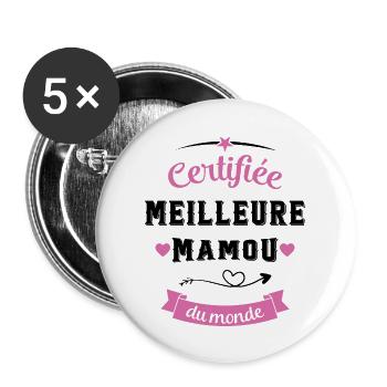 Certifié meilleure mamou du monde cadeau - Lot de 5 grands badges (56 mm) - blanc - Devant