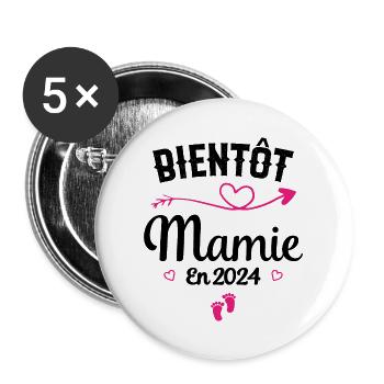 Bientôt future Mamie 2024 - Lot de 5 grands badges (56 mm) - blanc - Devant