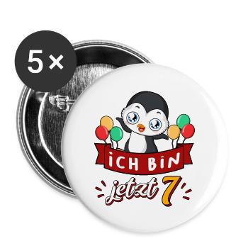 7 Geburtstag Jahr Pinguin Kindergeburtstag - Buttons groß 56 mm (5er Pack) - Weiß - Vorne