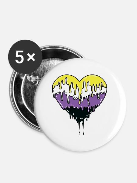 Nonbinary Pride Tropfendes Herz - Buttons groß 56 mm (5er Pack) - Weiß