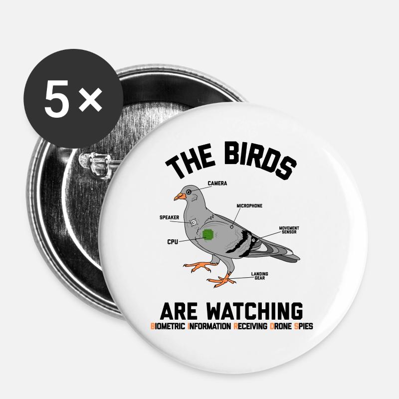 Les oiseaux regardent la conspiration des drones drôle - Lot de 5 grands badges (56 mm) - blanc