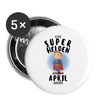 Echte Superhelden wurden im April geboren Junge - Buttons groß 56 mm (5er Pack) - Weiß - Vorne