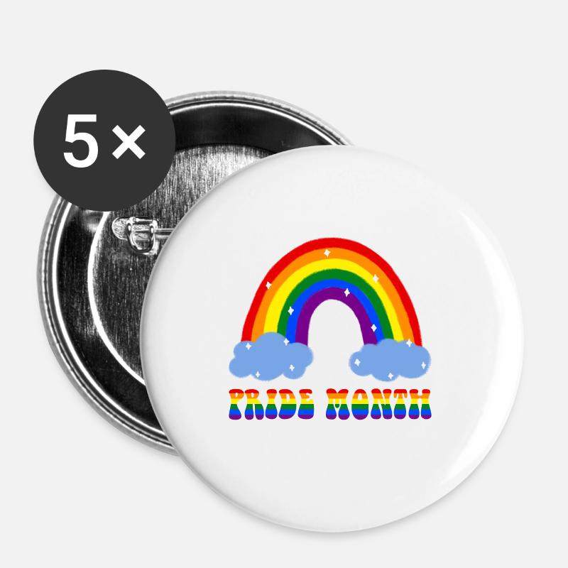 Happy Pride Month LGBT Gay Pride Regenbogen - Buttons groß 56 mm (5er Pack) - Weiß