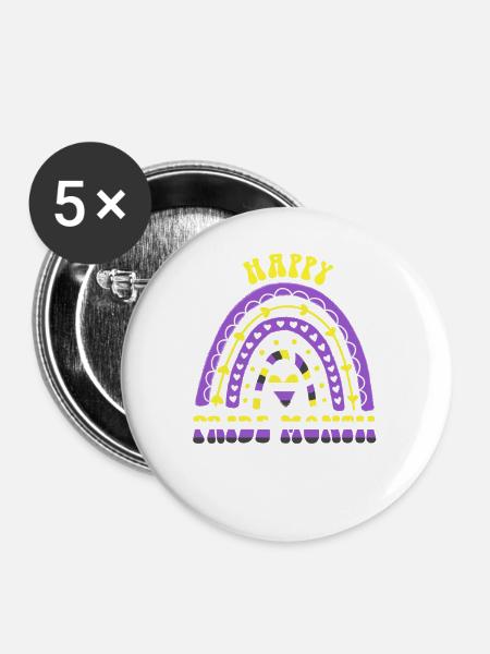 Happy Pride Month Nonbinary Regenbogen - Buttons groß 56 mm (5er Pack) - Weiß