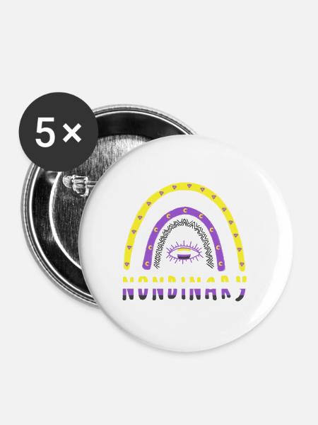 Boho Regenbogen Nonbinary - Buttons groß 56 mm (5er Pack) - Weiß