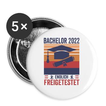 Vintage Bachelor Endlich Freigetestet Shirt - Buttons groß 56 mm (5er Pack) - Weiß - Vorne