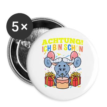 Achtung Ich Bin Schon 6 Geburtstag Gnu - Buttons groß 56 mm (5er Pack) - Weiß - Vorne