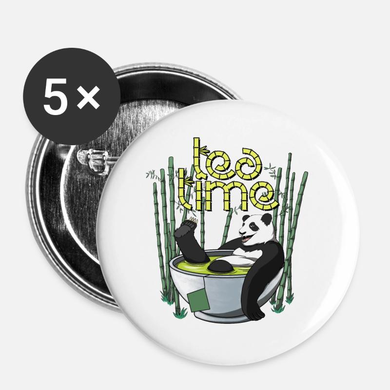 Tea Time - The Panda's Tea Moment - Buttons large 2.2''/56 mm (5-pack) - white