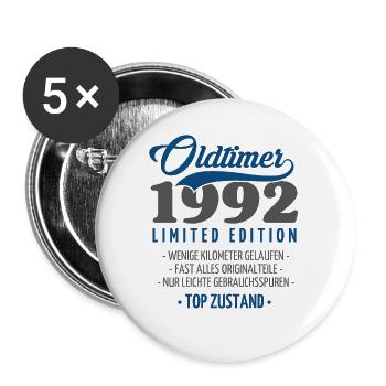 30 Jahre Oldtimer 1992 Jahrgang Geburtstag - Buttons groß 56 mm (5er Pack) - Weiß - Vorne