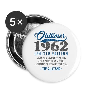 60 Jahre Oldtimer 1962 Jahrgang Geburtstag - Buttons groß 56 mm (5er Pack) - Weiß - Vorne