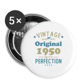 Cadeau D'anniversaire 1950 Rétro Vintage 1950 - Lot de 5 grands badges (56 mm) - blanc - Devant