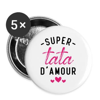 Cadeau Femme Super tata d'amour - Lot de 5 grands badges (56 mm) - blanc - Devant