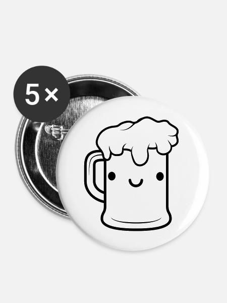 Süßes Bier Gesicht Maßkrug - Buttons groß 56 mm (5er Pack) - Weiß