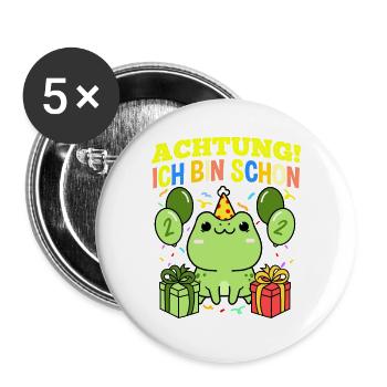 Achtung Ich Bin Schon 2 Geburtstag Frosch - Buttons groß 56 mm (5er Pack) - Weiß - Vorne