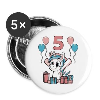 5 Jahre Einhorn Kindergeburtstag Mädchen Geschenk - Buttons groß 56 mm (5er Pack) - Weiß - Vorne
