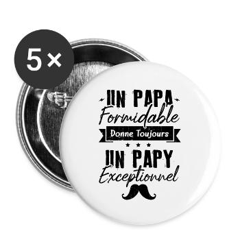 Papa Formidable Donne Toujours Papy Exceptionnel - Lot de 5 grands badges (56 mm) - blanc - Devant